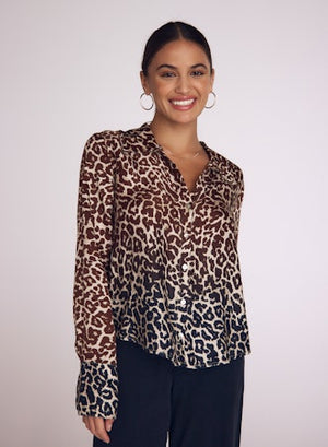Bella Dahl Wide Collar Button Down in Ombre Leopard