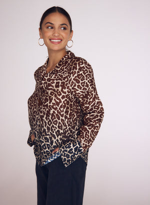 Bella Dahl Wide Collar Button Down in Ombre Leopard