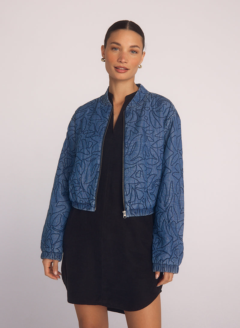 Bella Dahl Floral Cropped Jacket in Lagoon