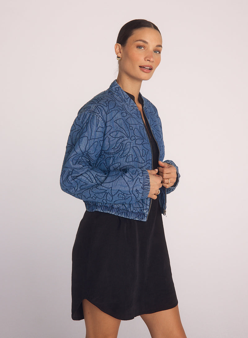 Bella Dahl Floral Cropped Jacket in Lagoon