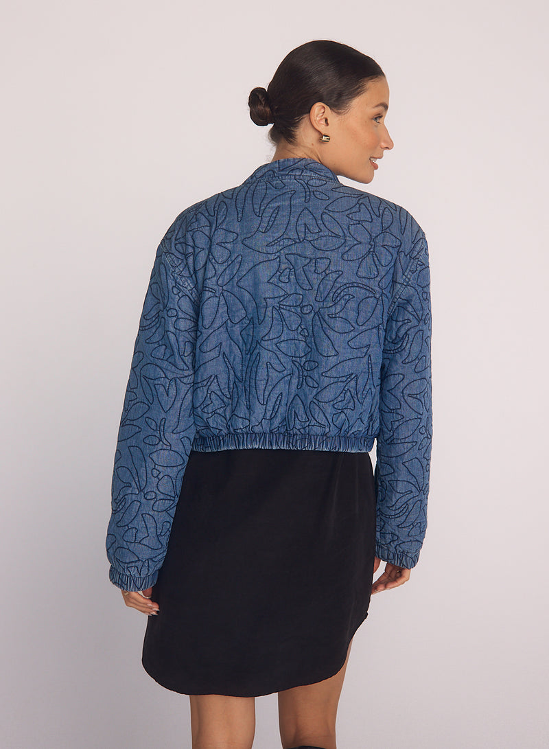 Bella Dahl Floral Cropped Jacket in Lagoon