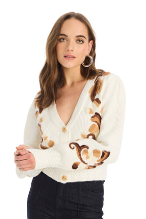 Allison Piper Cardigan in Ivory/Brown
