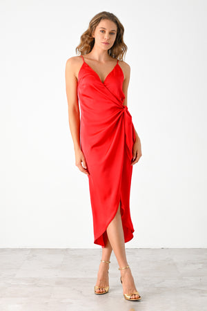 Lavender Brown Lilith Midi Dress in Bright Red