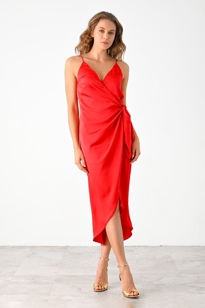 Lavender Brown Lilith Midi Dress in Bright Red