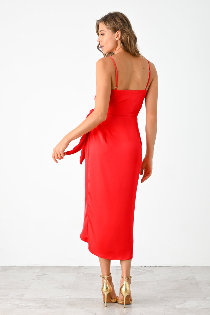 Lavender Brown Lilith Midi Dress in Bright Red