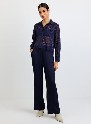 Bella Dahl Lace Contrast Button Down in Midnight Sky