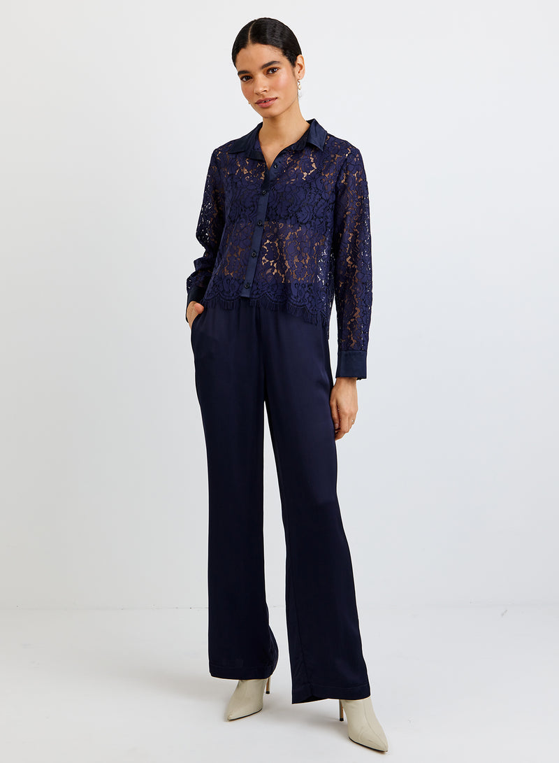 Bella Dahl Lace Contrast Button Down in Midnight Sky