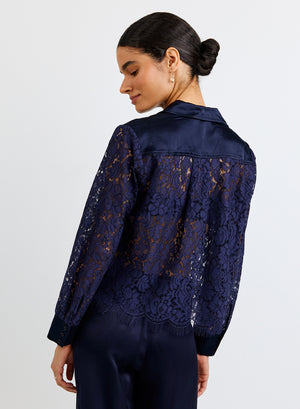 Bella Dahl Lace Contrast Button Down in Midnight Sky