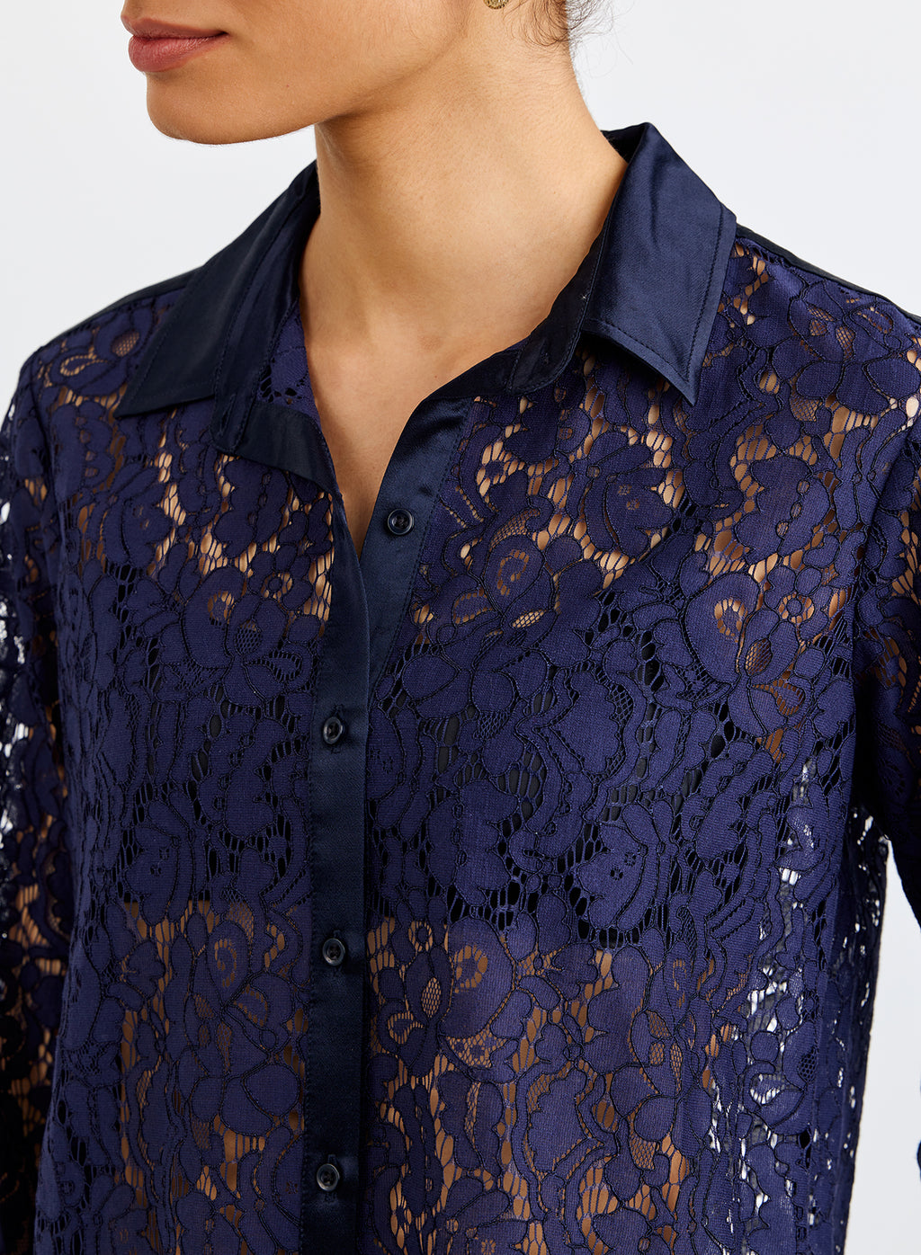 Bella Dahl Lace Contrast Button Down in Midnight Sky