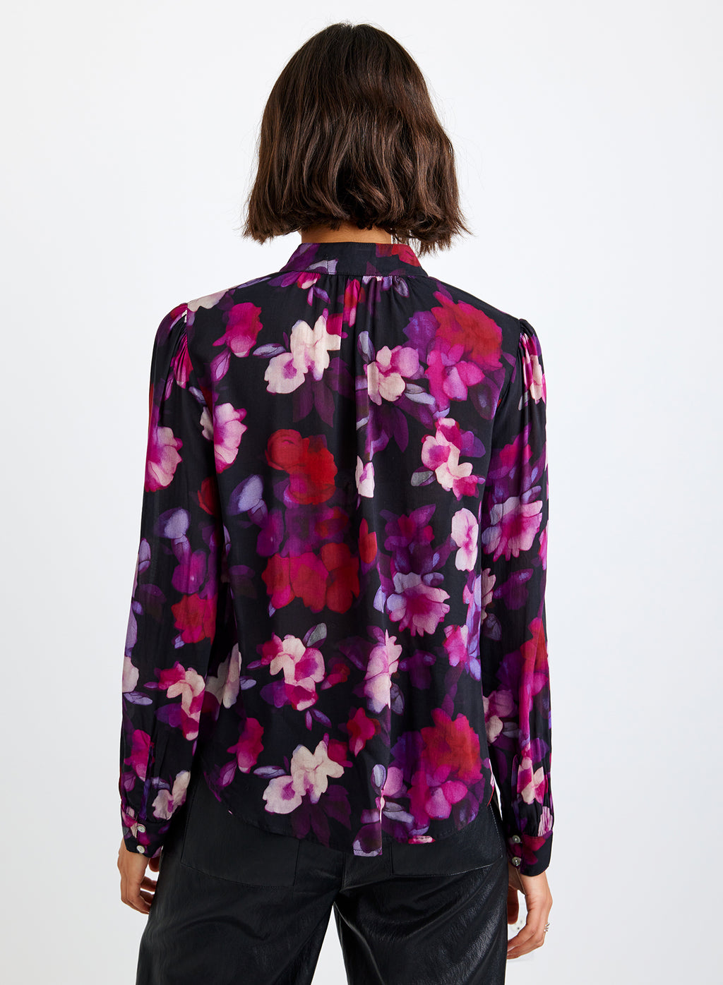 Bella Dahl Shirred Button Up Blouse in Berry Bloom