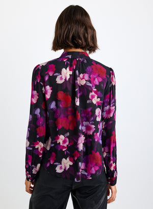 Bella Dahl Shirred Button Up Blouse in Berry Bloom