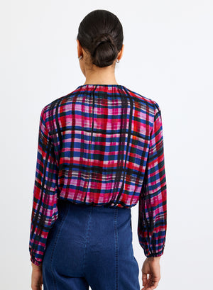 Bella Dahl Elastic Shirred Top in winter plaid