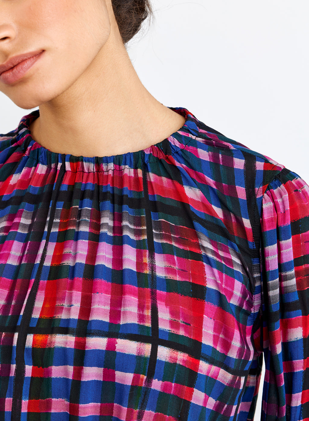 Bella Dahl Elastic Shirred Top in winter plaid