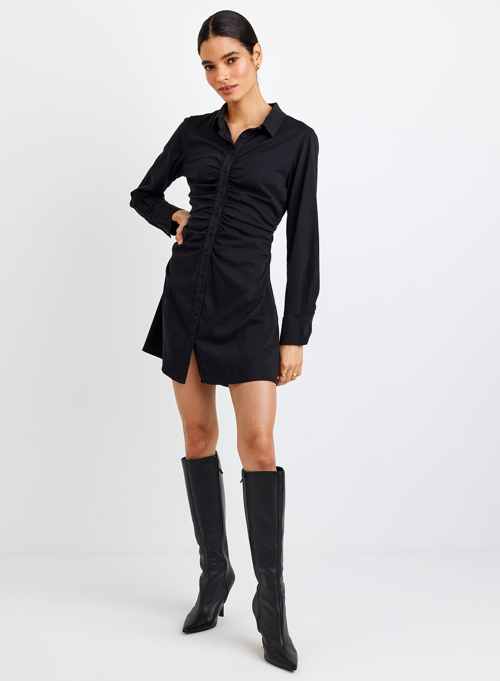 Bella Dahl Shirred Shirt Dress in Black