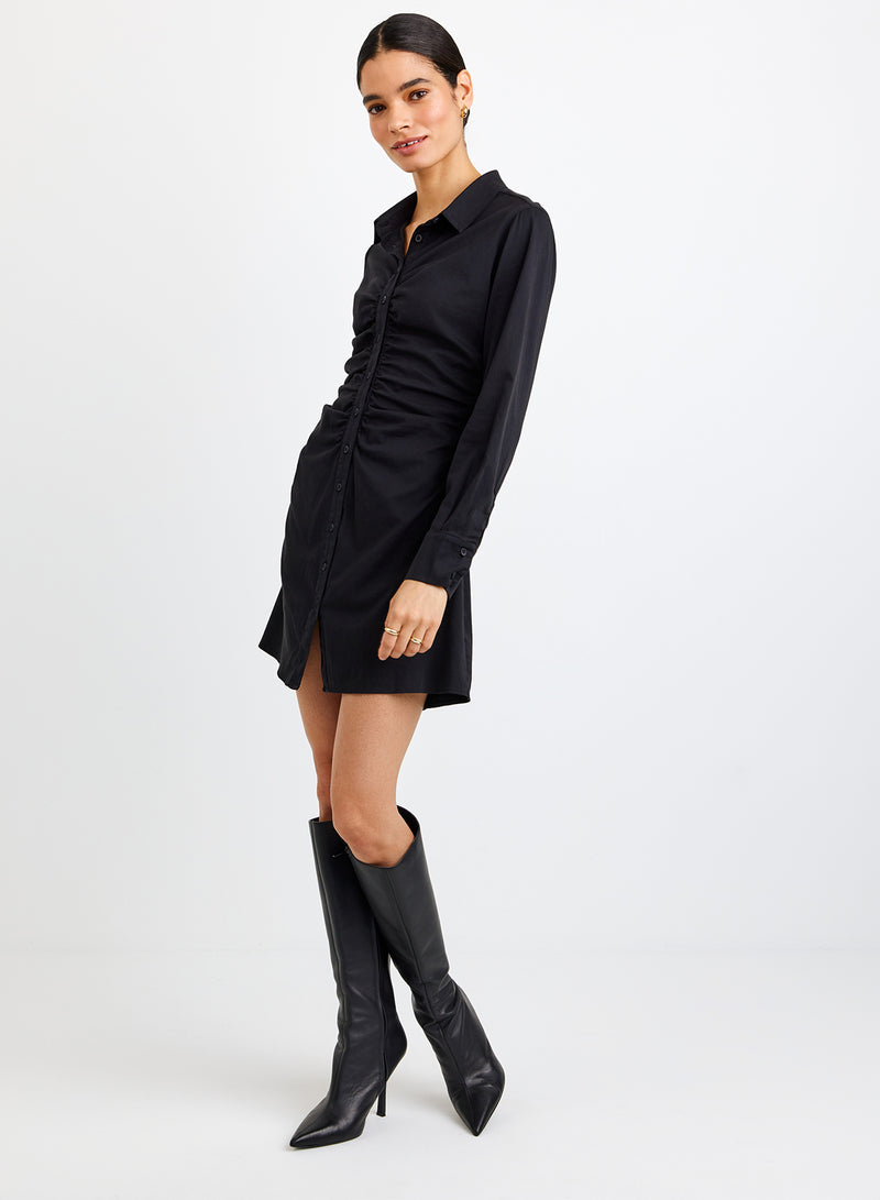 Bella Dahl Shirred Shirt Dress in Black