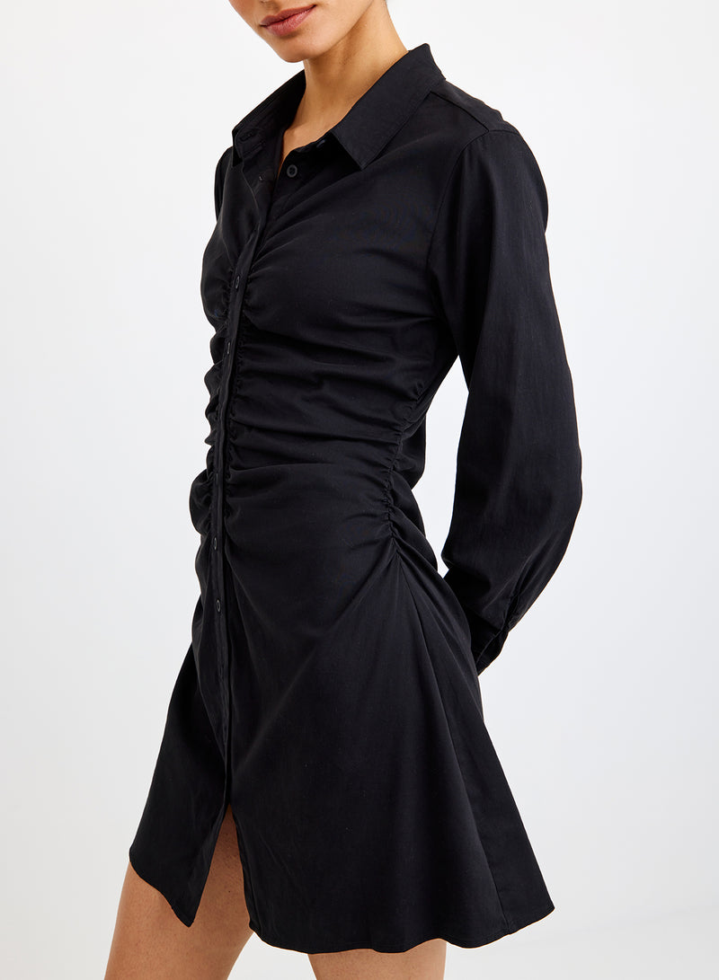 Bella Dahl Shirred Shirt Dress in Black