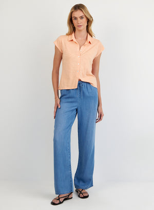 Bella Dahl Wide Leg Drawstring Pant in Indigo Harbor Wash