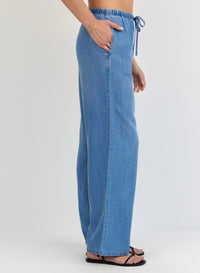 Bella Dahl Wide Leg Drawstring Pant in Indigo Harbor Wash