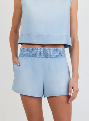 Bella Dahl Smocked Waist Short in Light Sunspray Wash