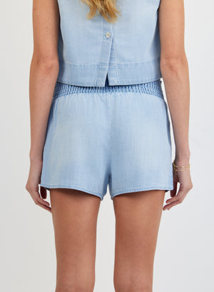 Bella Dahl Smocked Waist Short in Light Sunspray Wash