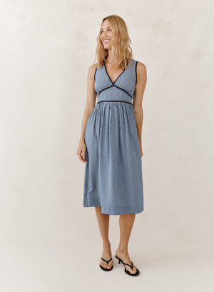 Bella Dahl Fit & Flare Midi Dress in Navy Micro Gingham