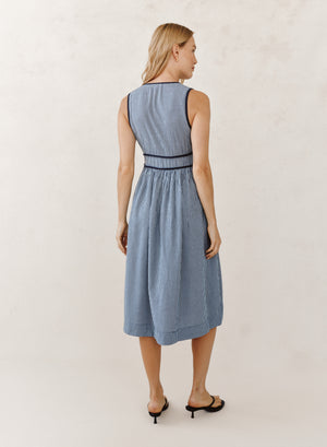 Bella Dahl Fit & Flare Midi Dress in Navy Micro Gingham