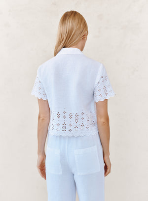 Bella Dahl Short Sleeve Embroidered Button Down in White