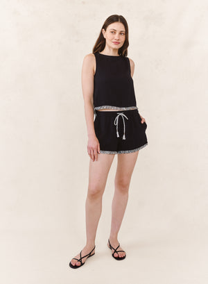 Bella Dahl Sleeveless Fray Trim Tank in Black