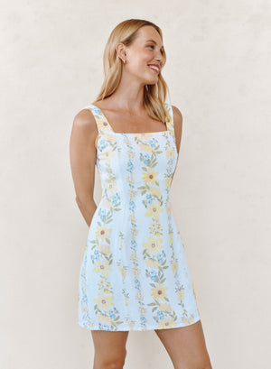 Bella Dahl Fitted Smocked Back Mini Dress in Wildflower Stripe