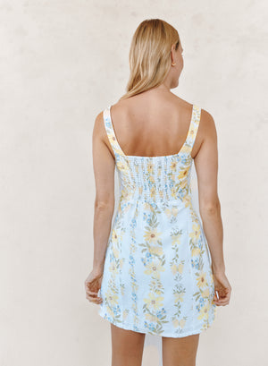 Bella Dahl Fitted Smocked Back Mini Dress in Wildflower Stripe