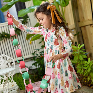 Pink Chicken Lamé Steph Dress in Bottle Brush Trees