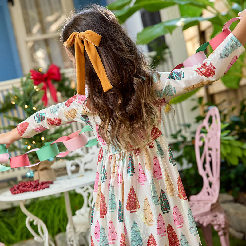 Pink Chicken Lamé Steph Dress in Bottle Brush Trees