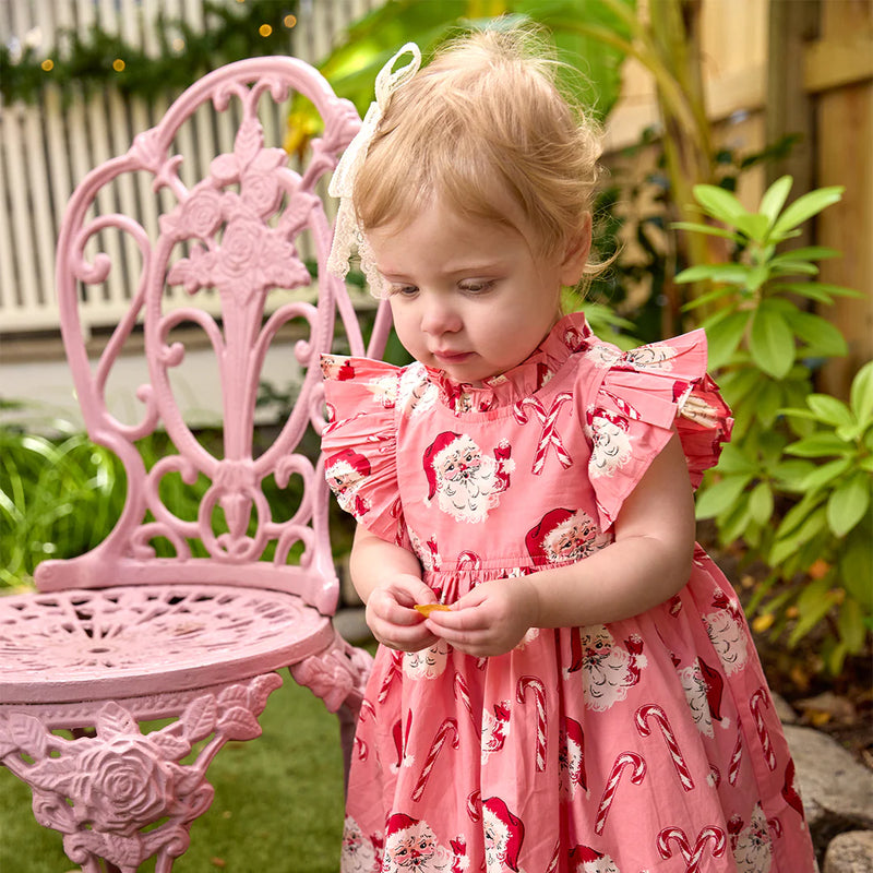 Pink Chicken Baby Girls Jennifer Dress in Pink Candy Cane Santas
