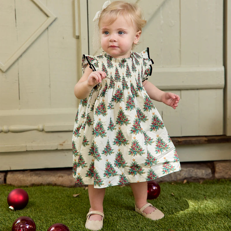 Pink Chicken Baby Girls Stevie Dress in Vintage Trees