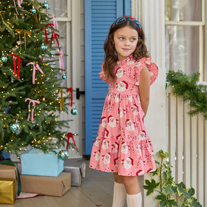 Pink Chicken Jennifer Dress in Pink Candy Cane Santa