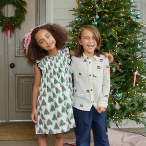 Pink Chicken Boys Jack Shirt in Tree Farm Embroidery