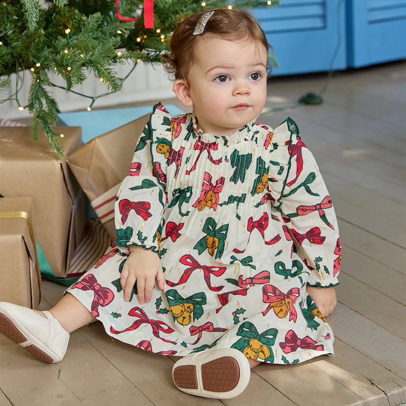Pink Chicken Baby Girls Jaipur Dress in Christmas Bows and Bells