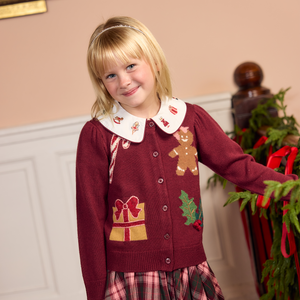 Pink Chicken Girls Constance Sweater in Burgundy Holiday Patches