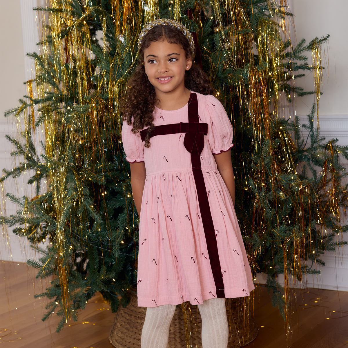 Pink Chicken Girls Liliana Dress in Pink Velvet Bow