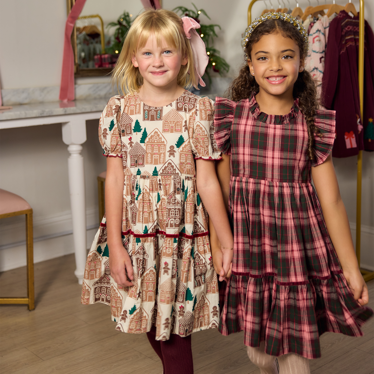 Pink Chicken Girls Eliza Dress in Blush Gingerbread Houses