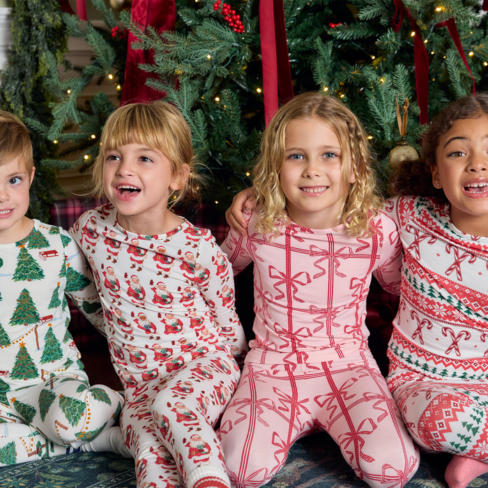 Pink Chicken Bamboo Pajamas in Vintage Santas