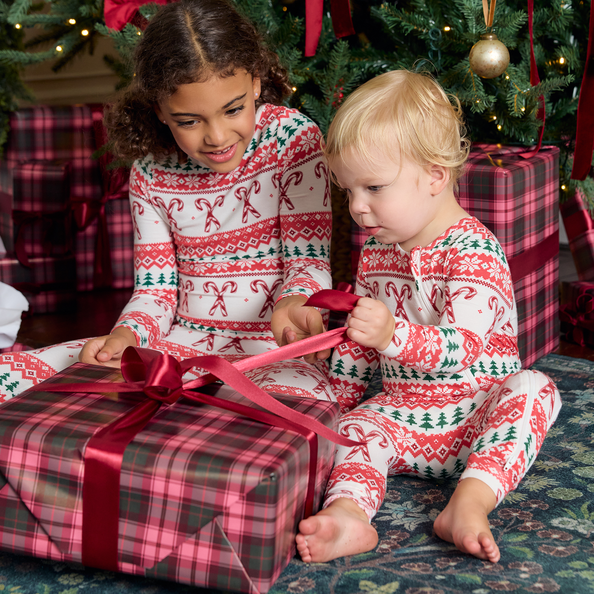 Pink Chicken Bamboo Romper in Candy Cane Fair Isle