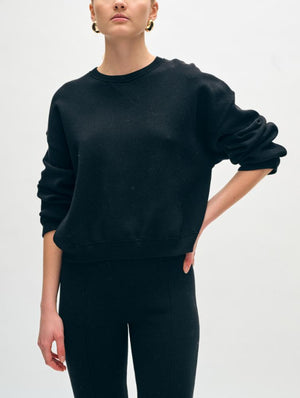 White + Warren Superfine Organic Cotton Sweatshirt in Black