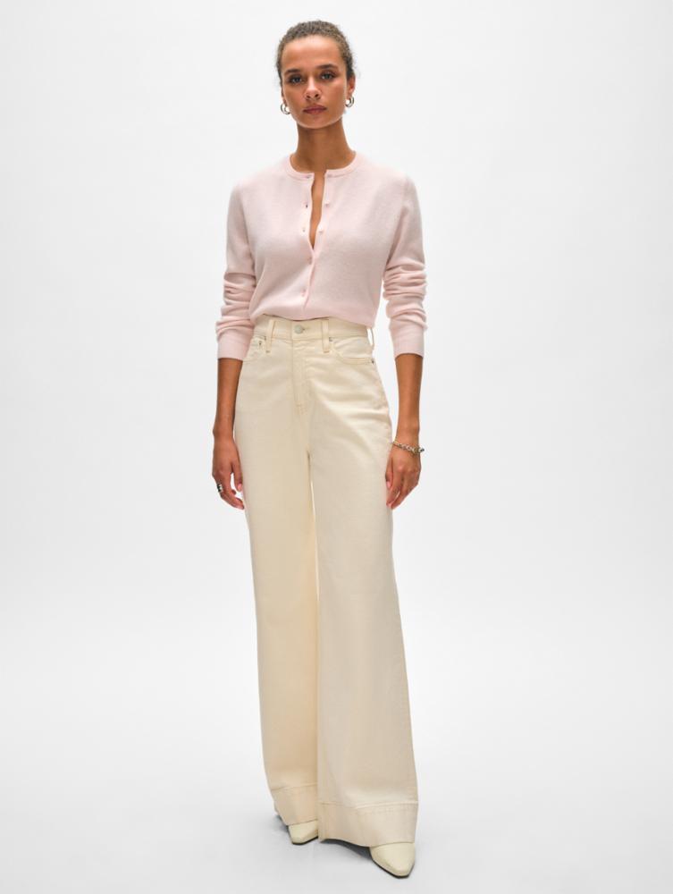 White + Warren Cashmere Crewneck Cardigan Sweater in Pink Sand