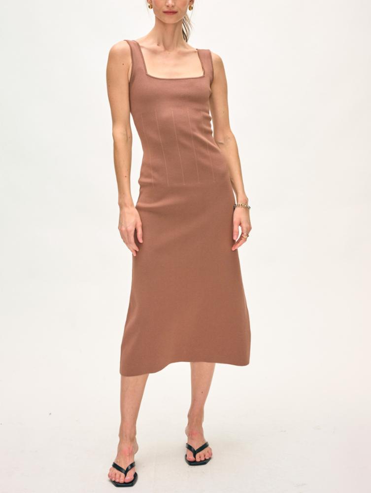 White + Warren Paperfine Midi Dress in Mocha