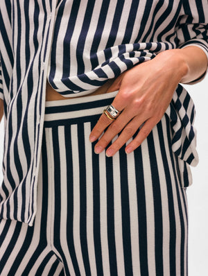 White + Warren Superfine Organic Cotton Wide Leg Pant in Navy/White