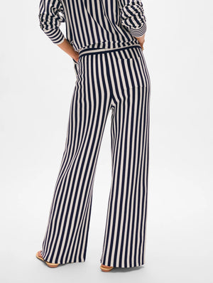 White + Warren Superfine Organic Cotton Wide Leg Pant in Navy/White