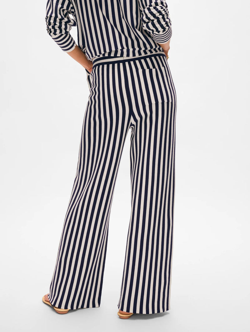 White + Warren Superfine Organic Cotton Wide Leg Pant in Navy/White