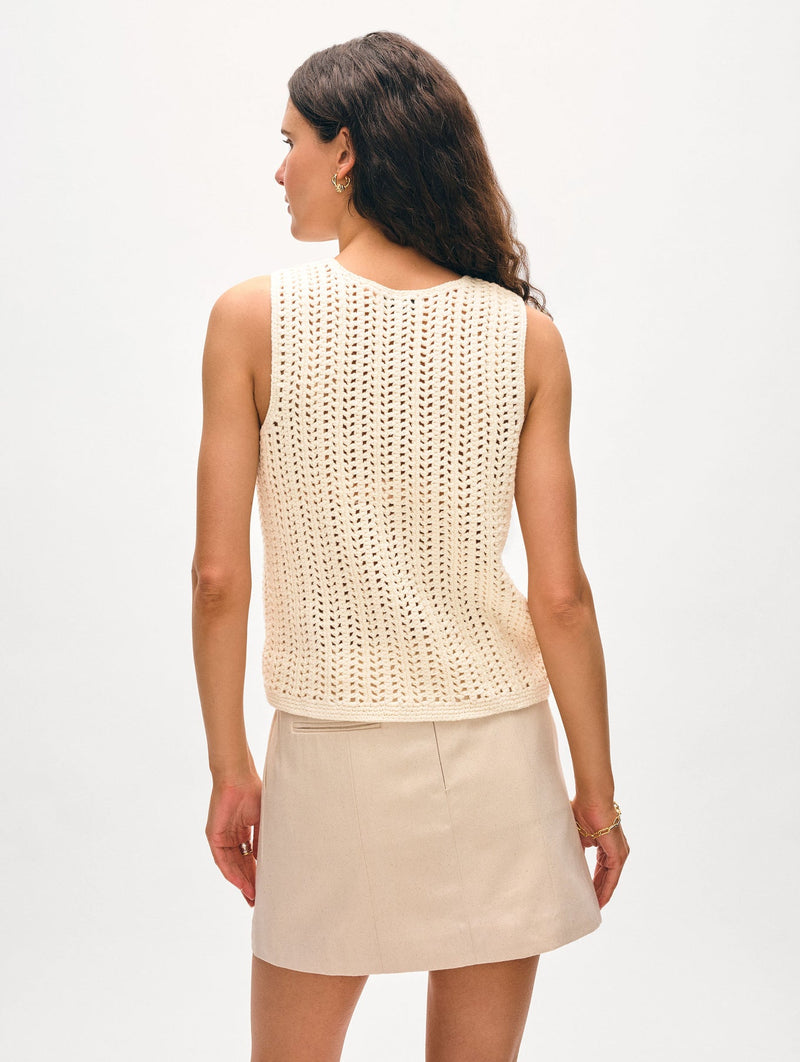 White + Warren Lofty Cotton Crochet Tank in Ivory