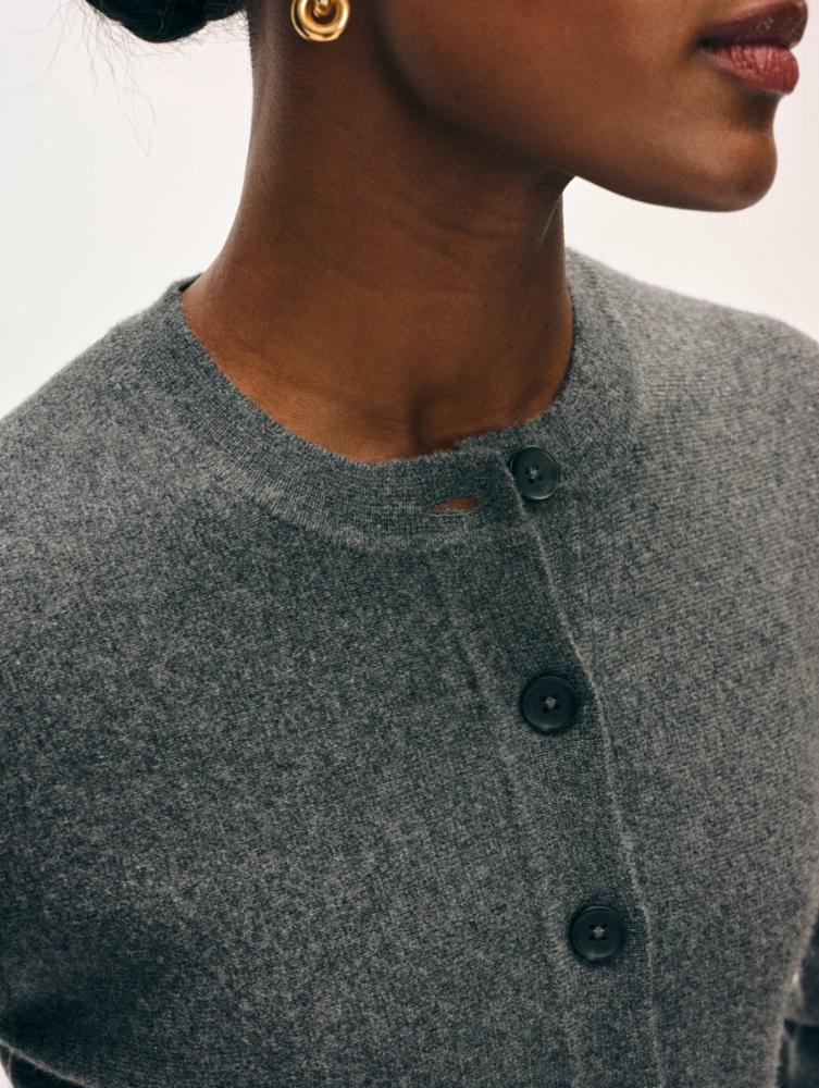 White + Warren Cashmere Blend Peplum Cardigan in Dark Granite